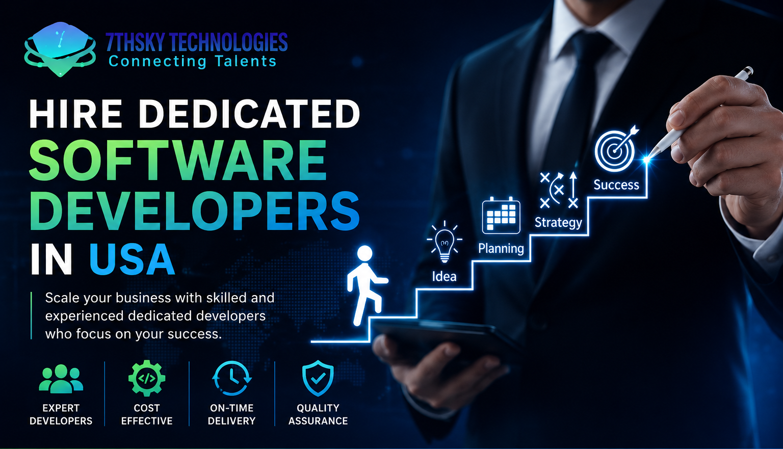 Hire Dedicated Software Developers in USA for custom software development, web applications, mobile apps, and enterprise solutions by 7th Sky Technologies.