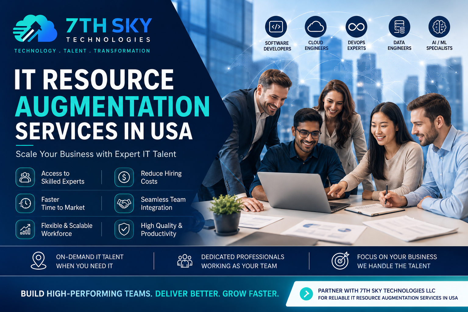 IT Resource Augmentation Services in USA provided by 7th Sky Technologies LLC with experienced software developers, cloud engineers, DevOps experts, and IT consultants