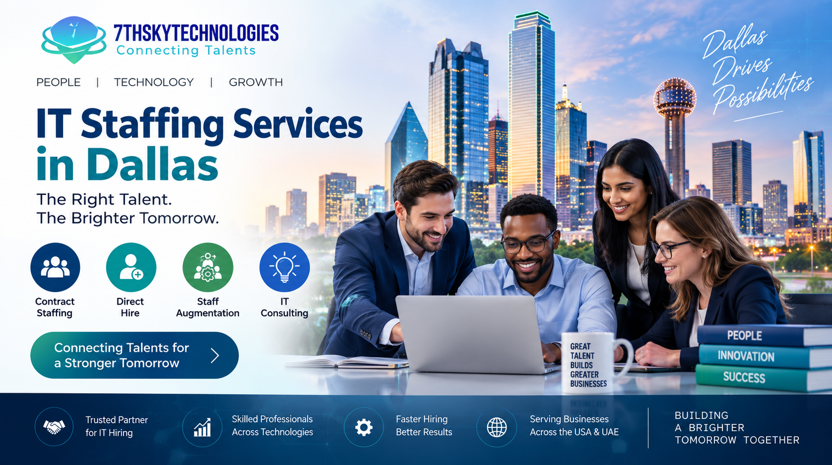Professional IT Staffing Services in Dallas helping businesses hire software developers, cloud engineers, cybersecurity experts, and IT consultants